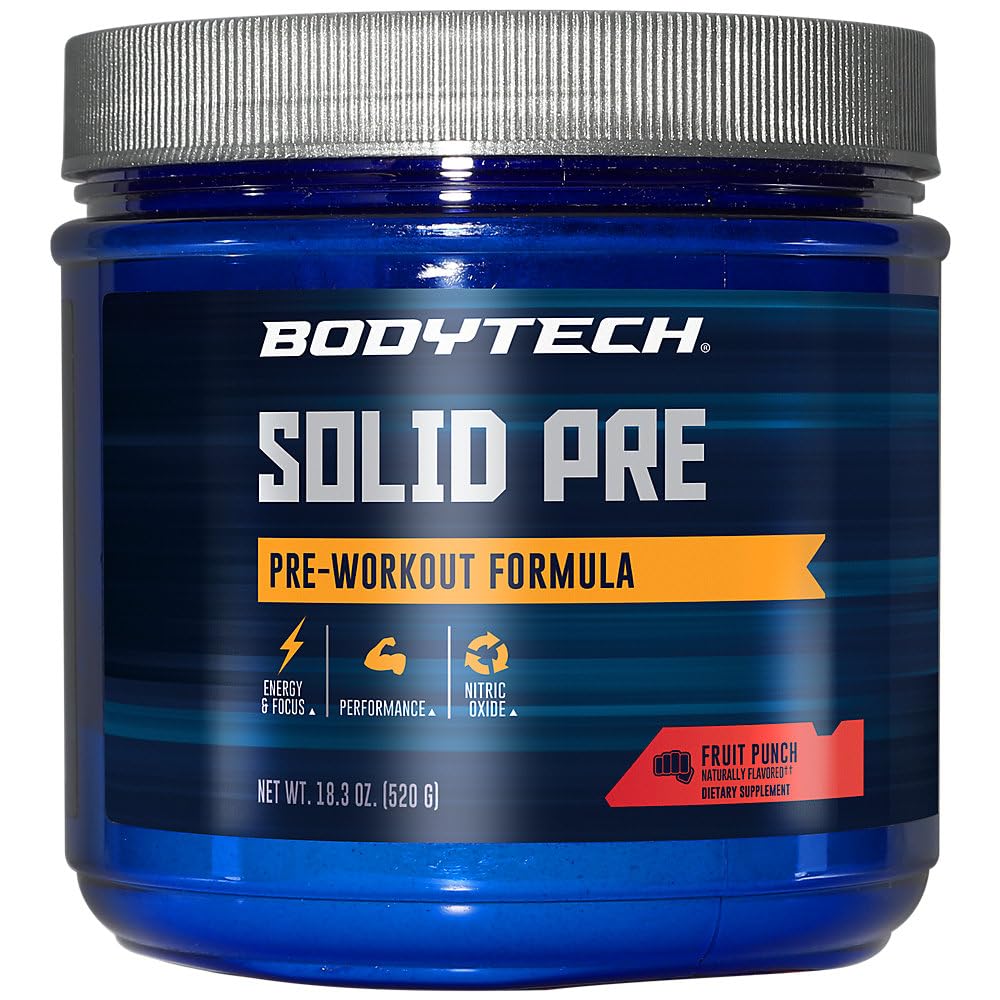 BodyTech Solid Pre Essential Pre-Workout Formula Fruit Punch Powder, 18.3 oz / 40 Servings