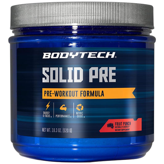 BodyTech Solid Pre Essential Pre-Workout Formula Fruit Punch Powder, 18.3 oz / 40 Servings