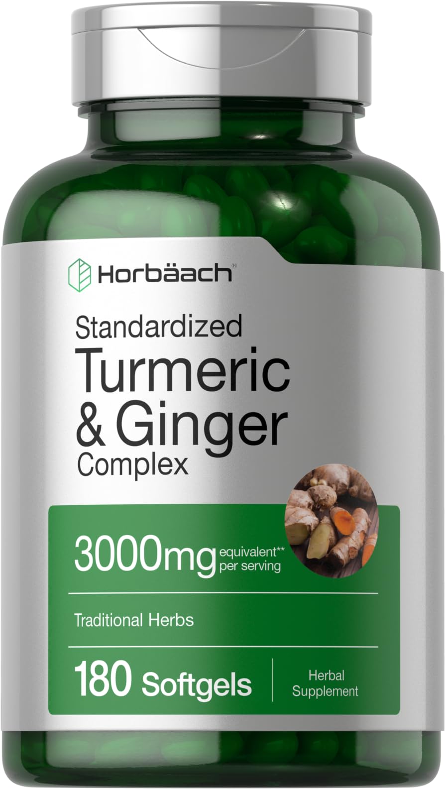 Horbäach Turmeric and Ginger Supplement with Black Pepper Extract Softgels 180