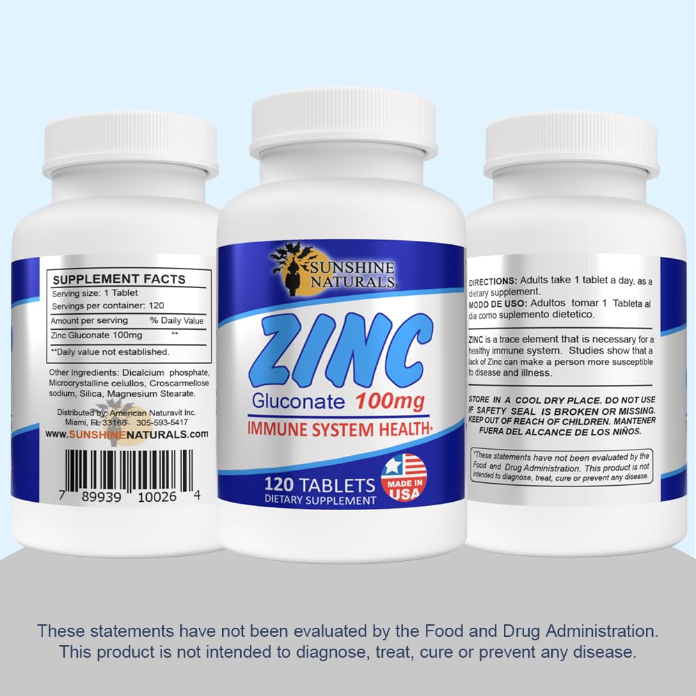 Sunshine Naturals Zinc Gluconate Mineral Supplement 240 Tablets