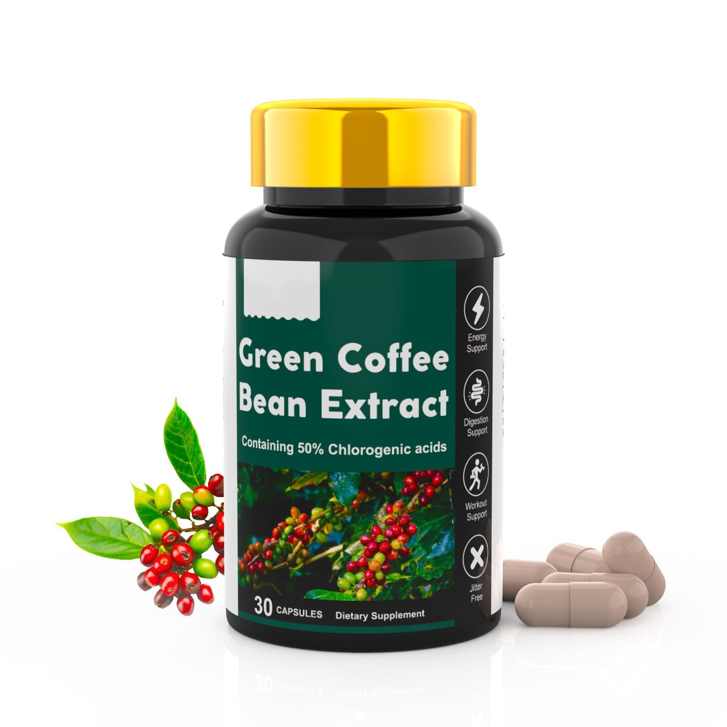 Dr. HR Green Coffee Bean Extract 50% Chlorogenic Acids, Energy and Digestion Support, Jitter Free Capsule, 1 Count