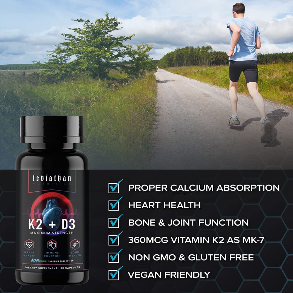 Leviathan Nutrition Vitamin D3 K2 2 in 1 Formula Capsule, 30 Count