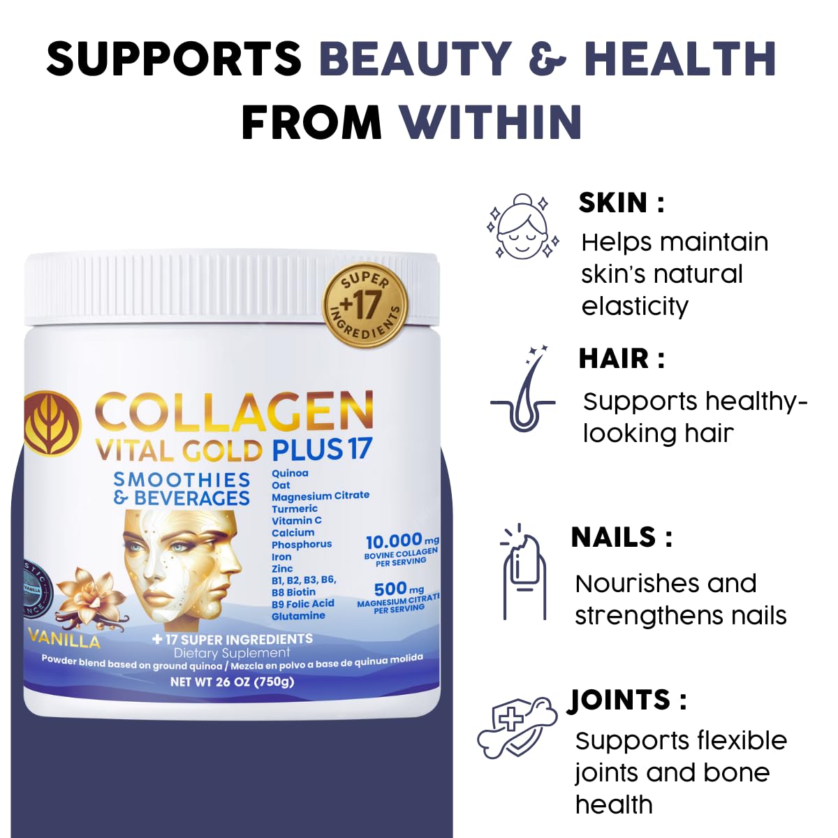 Gold Vital Life Collagen Peptides Powder, 26 Servings
