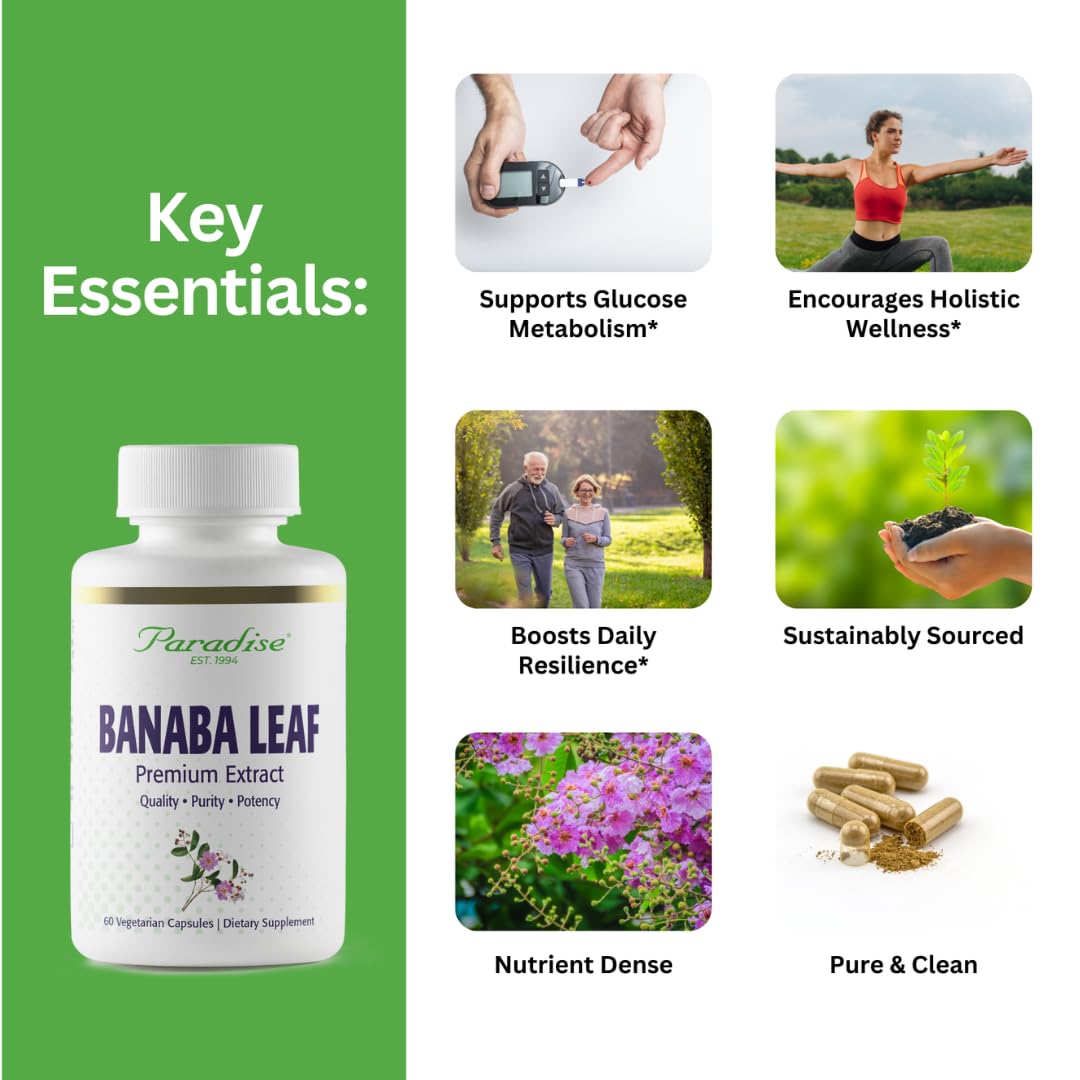 Paradise Herbs Banaba Leaf 12:1 Concentrated Extract 250 mg Capsules, 60 Count