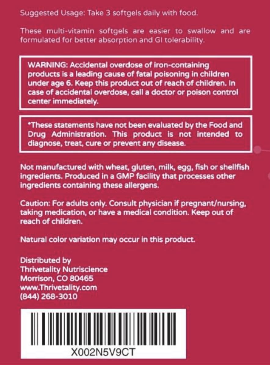 Thrivetality Nutriscience ONE Woman Bio-Optimized Multi-Nutrient Softgel, 90 Count