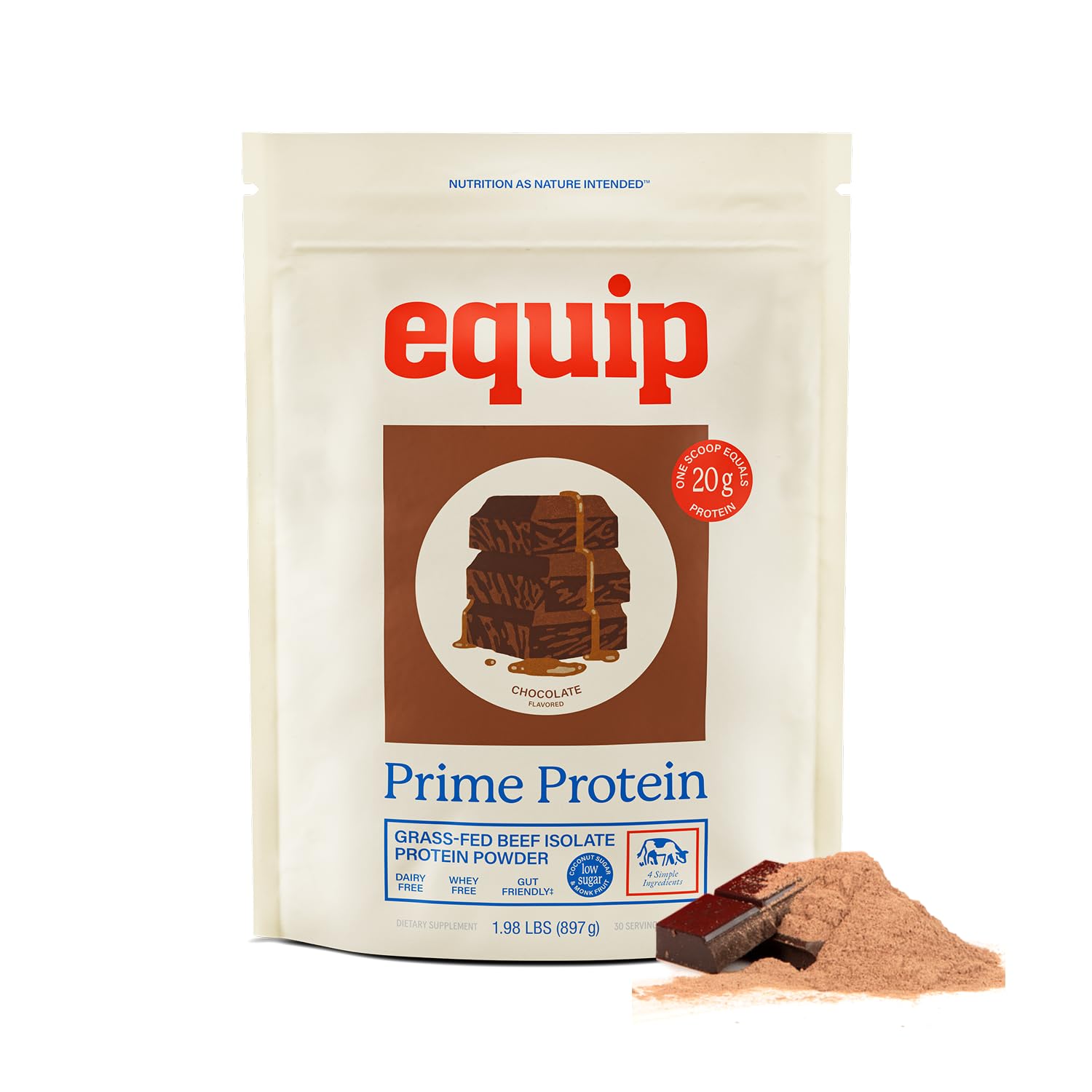 Equip Prime Protein Powder Beef Protein Isolate, 30 Servings, Chocolate (Low Sugar)