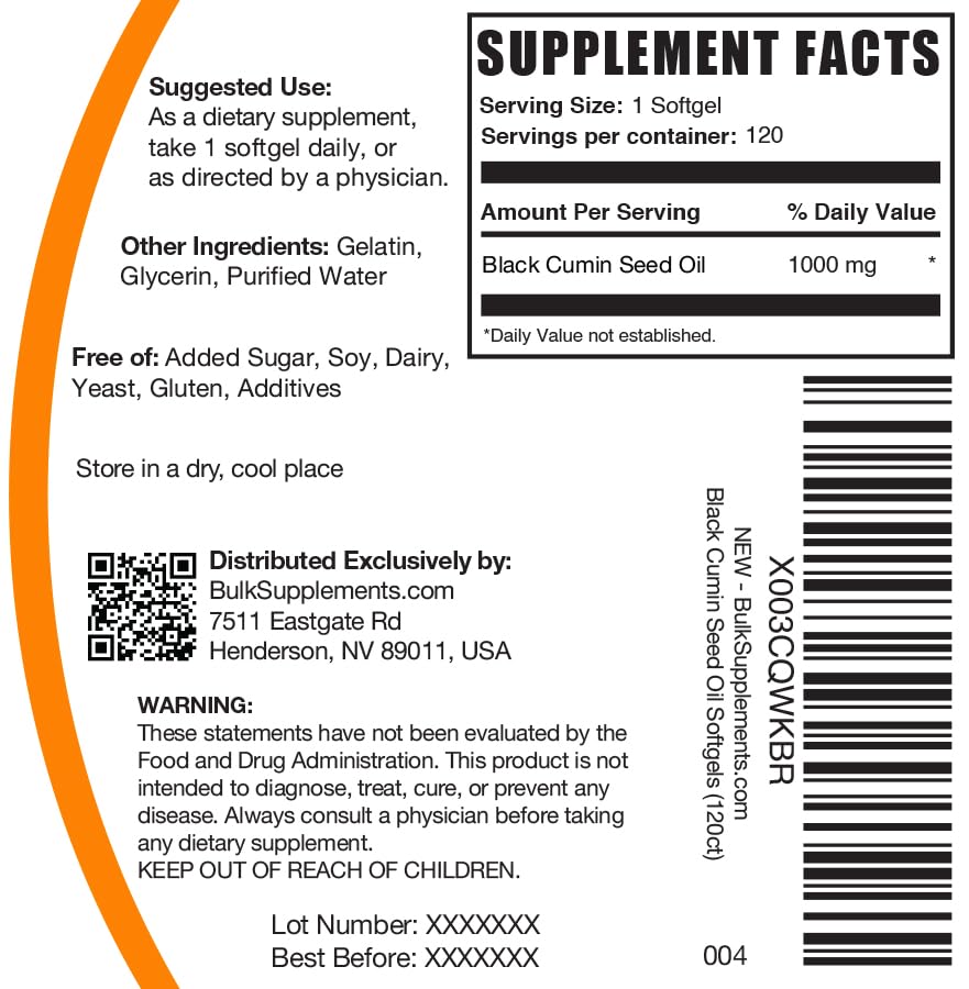 BulkSupplements Black Cumin Seed Oil Softgels 120 Count