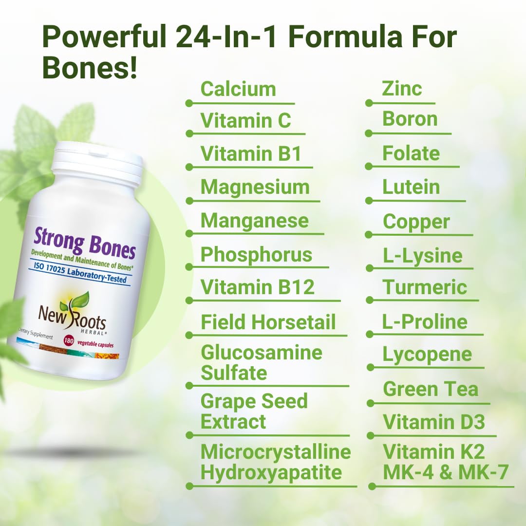 NEW ROOTS HERBAL Calcium, Magnesium & Vitamin D3 + K2 Formula with Glucosamine & Zinc Capsules, 180 Capsules