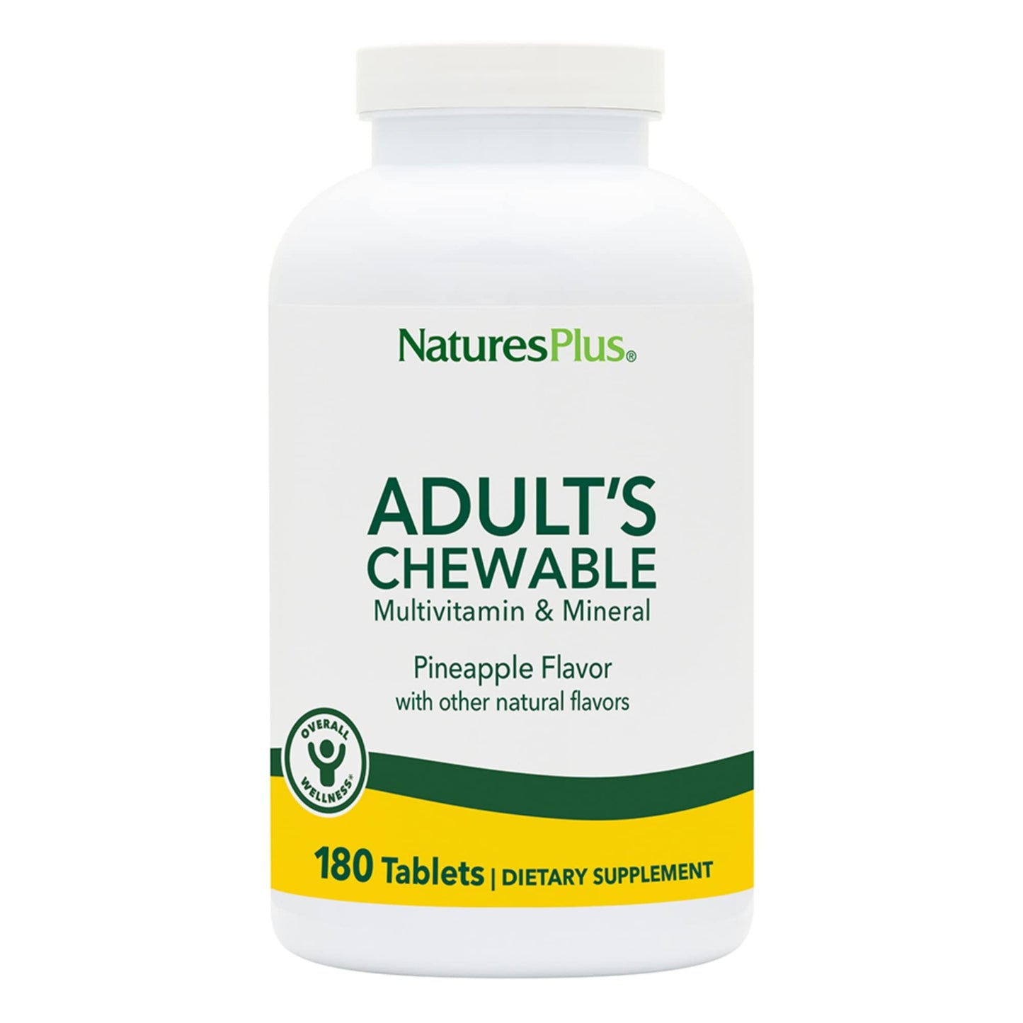 NaturesPlus Adult's Chewable Multivitamin & Mineral Tablet, Pineapple Flavor, 180 Tablets