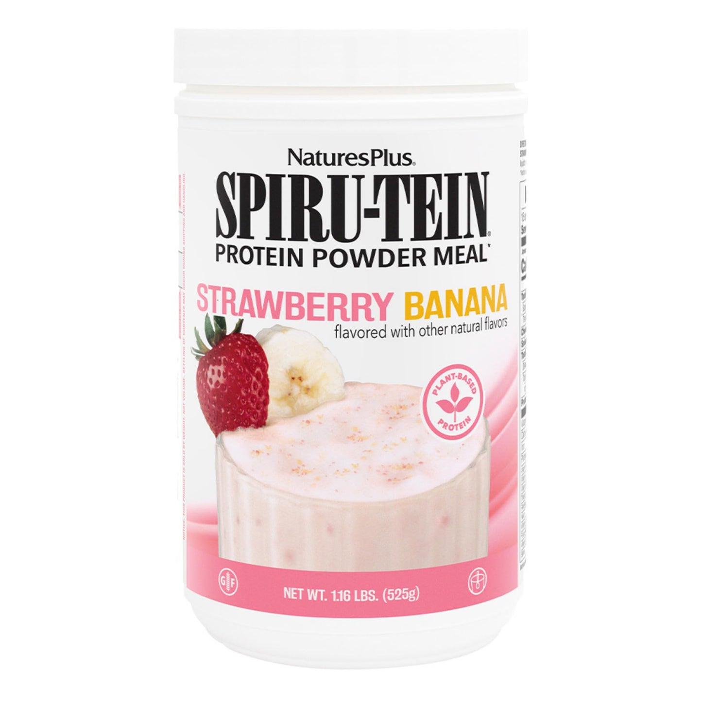 NaturesPlus SPIRU-TEIN Strawberry Banana Plant-Based Protein Shake Powder 18 Servings