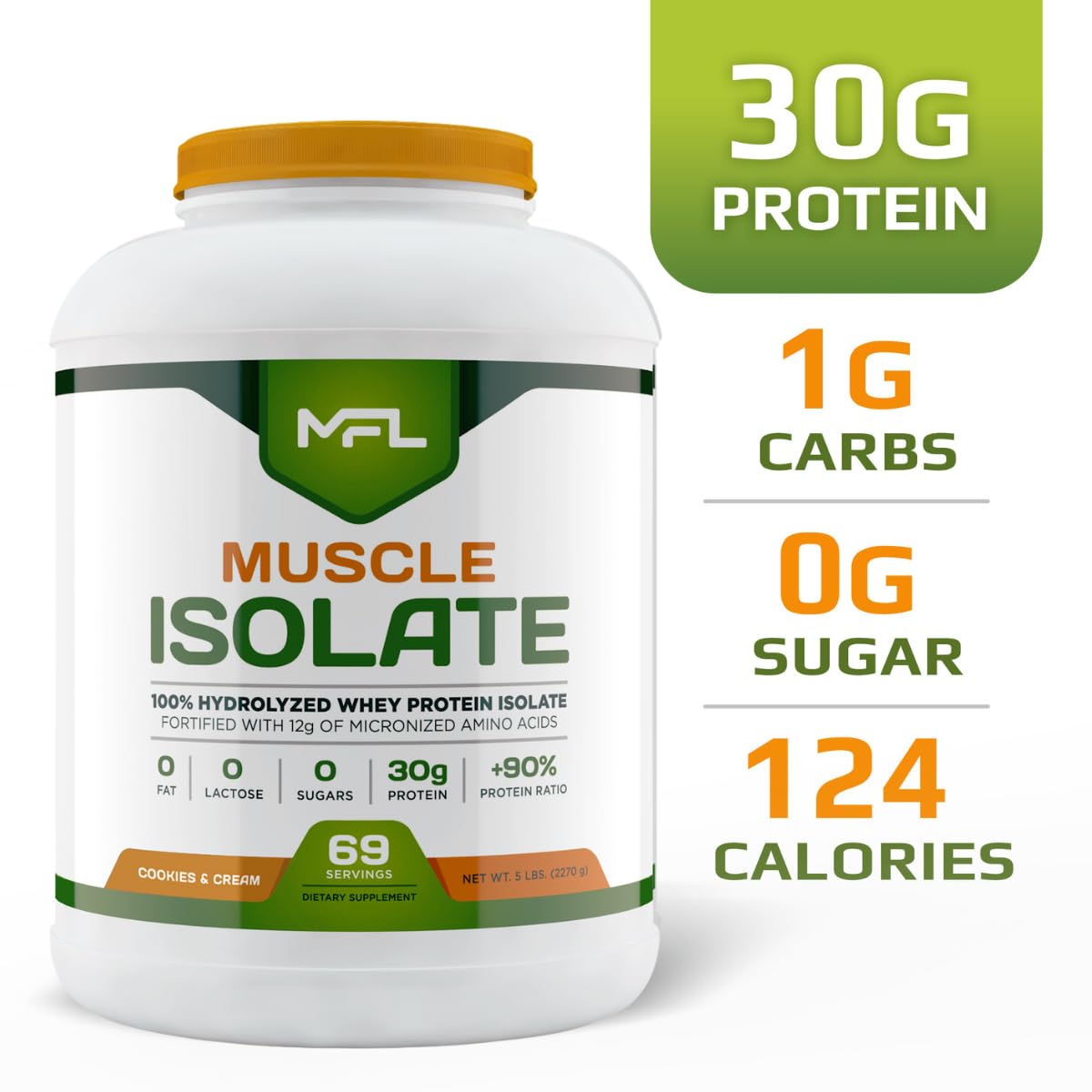 MUSCLE FOOD LABS MFL 100% Pure Isolate Protein Powder, 5 lb, 80 Servings