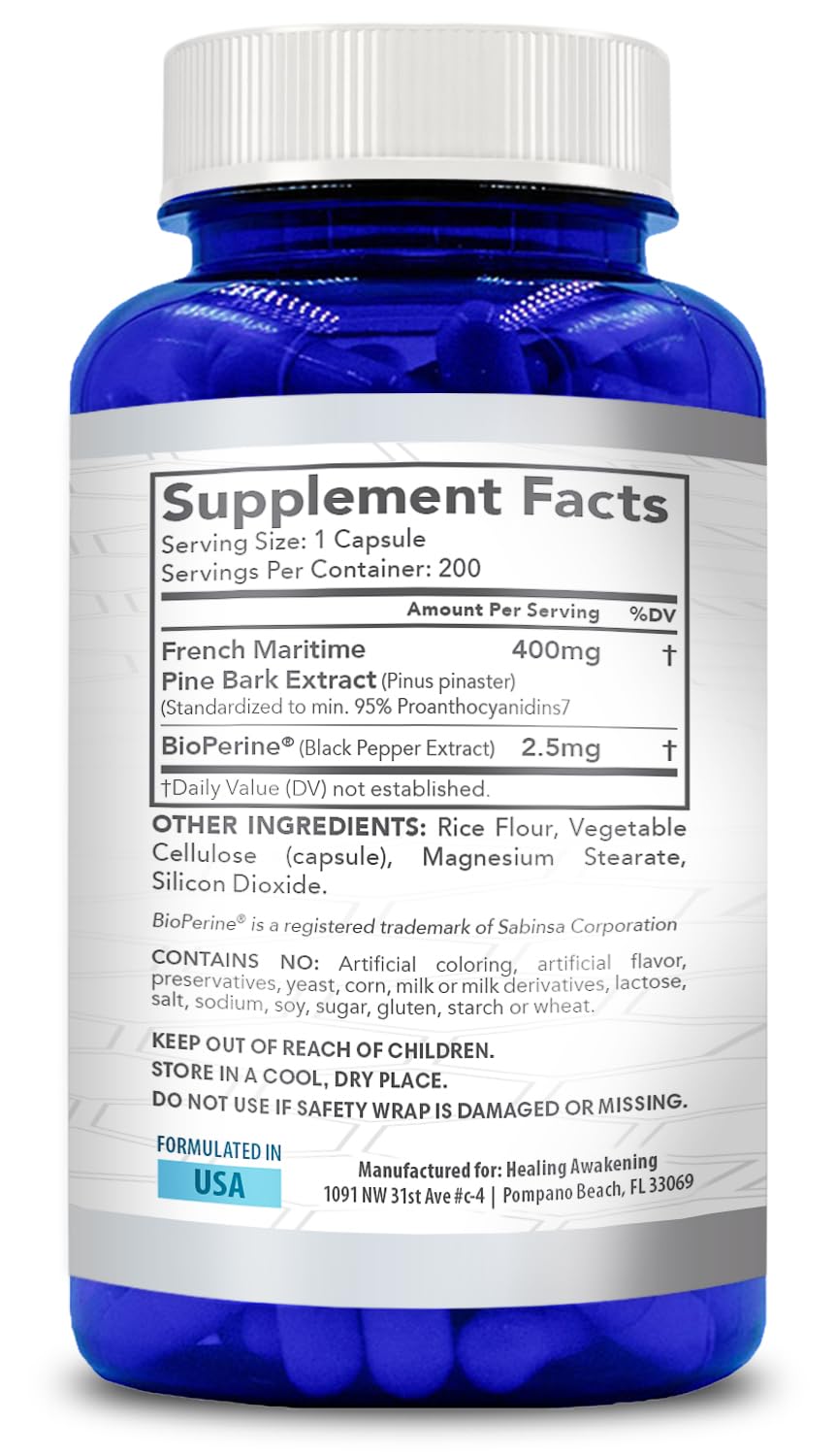 Healing Awakening French Maritime Pine Bark Extract Capsules 200 Count