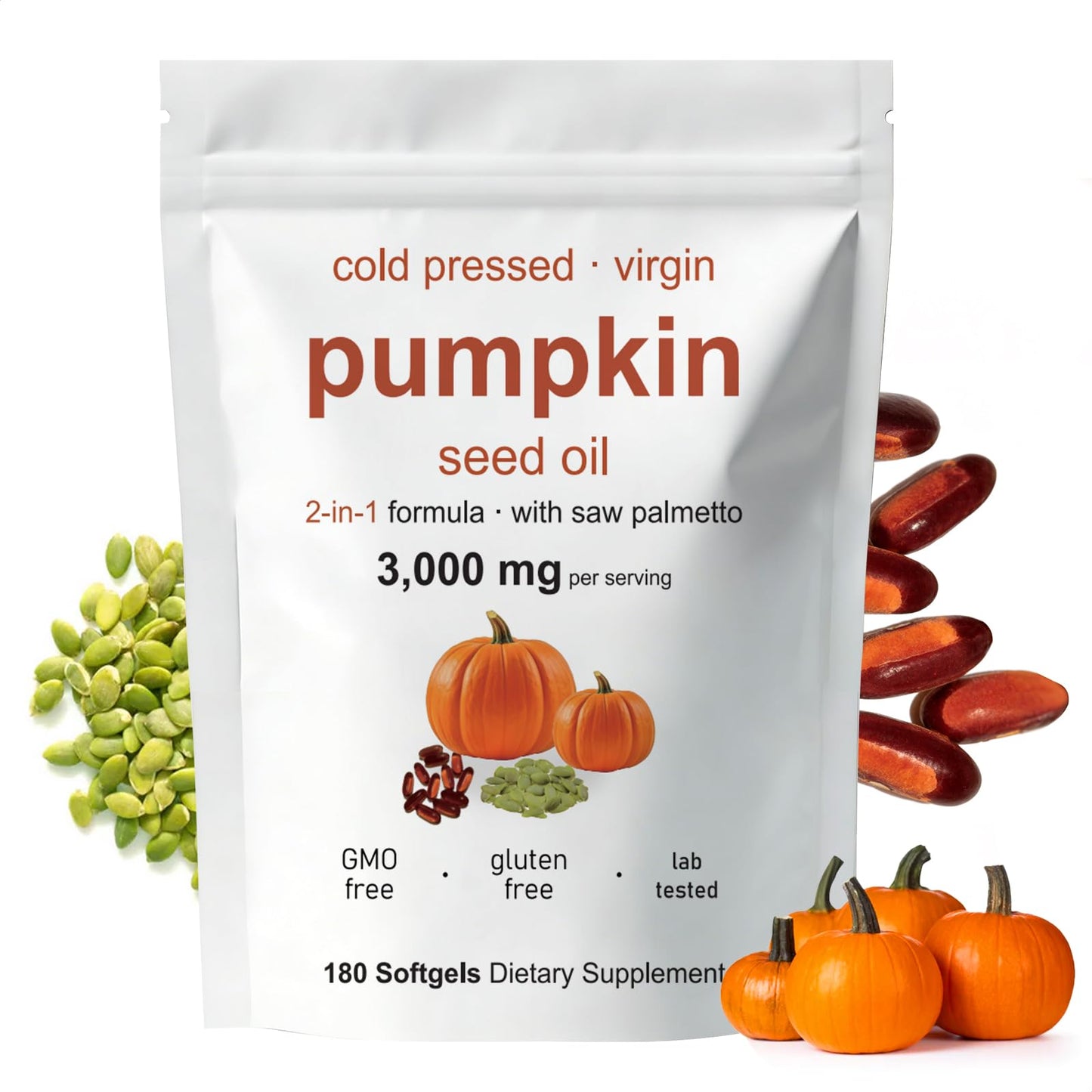 RKCUOY Pumpkin Seed Oil Softgels with Saw Palmetto 180 Count