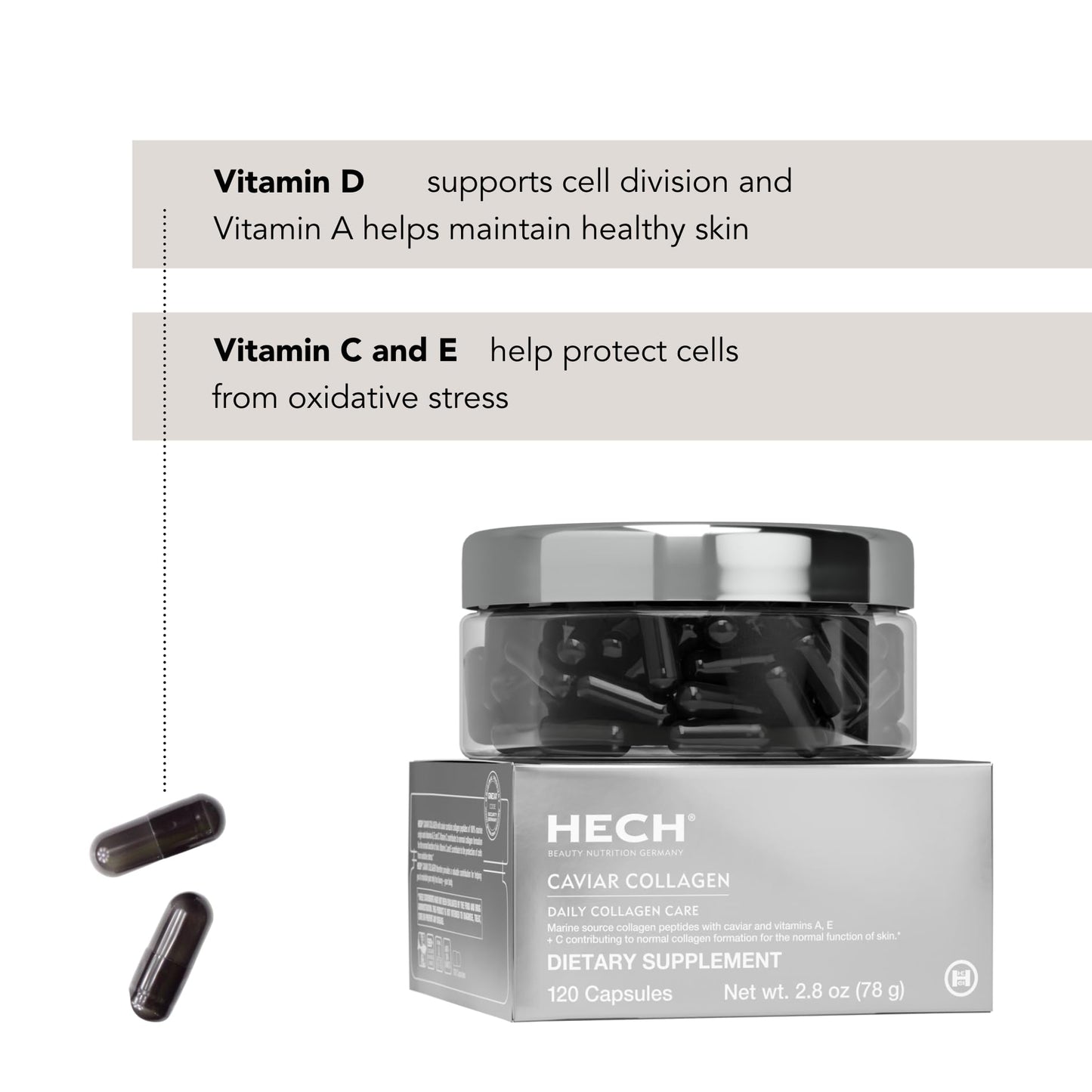 HECH Marine Caviar Collagen Capsules, 120 Count