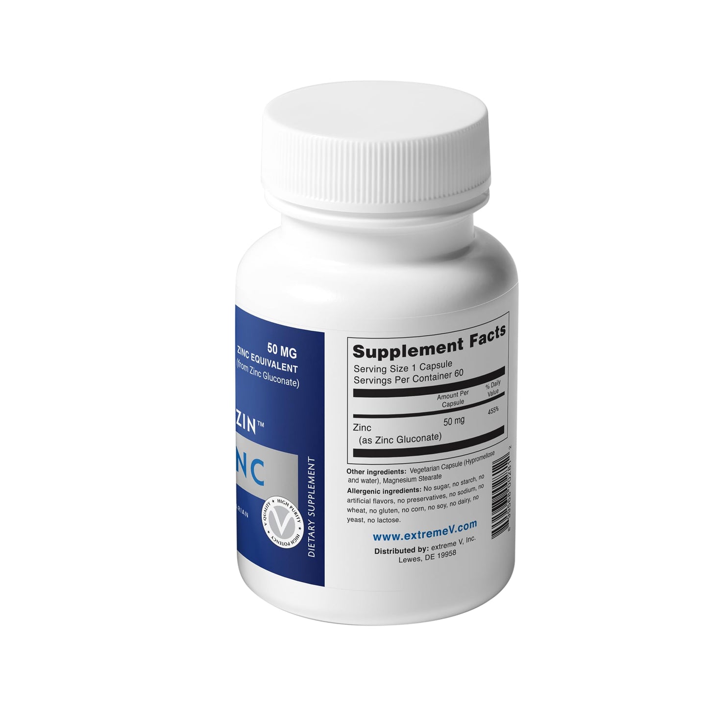 extreme V Gluzin Zinc Gluconate 50 mg Capsules, 60 Count