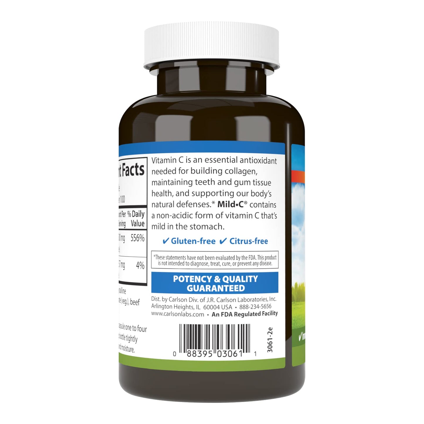 Carlson Mild-C Buffered Vitamin C 500 mg Capsules, 100 Count