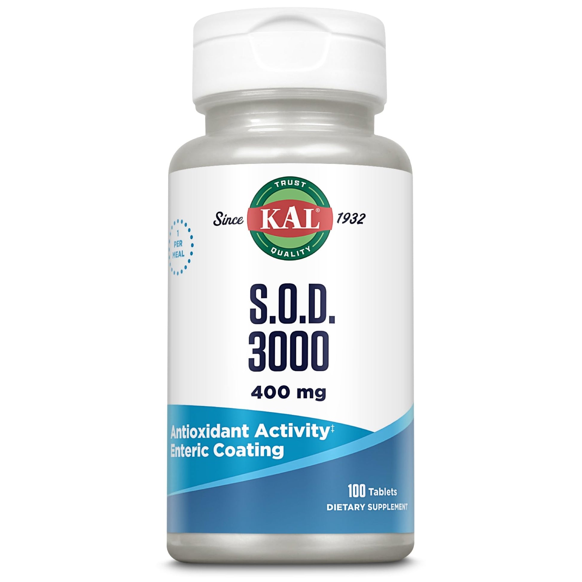 KAL S.O.D. 3000 Antioxidant Supplement 400mg SOD Beef Liver Source Enteric Coated Tablets, 100 Tablets