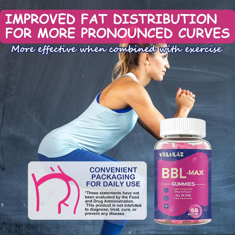 velulaz BBL Gummies for Women with Bear Shape Booty Gummies with Herbal Ingredients - Peach Flavor Gummy 60 Count