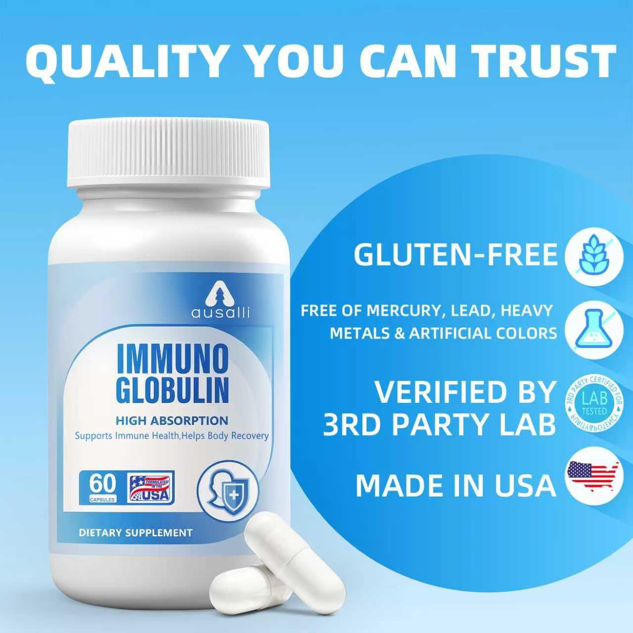 Ausalli Immunoglobulin High Absorption Supplement, 60 Capsules