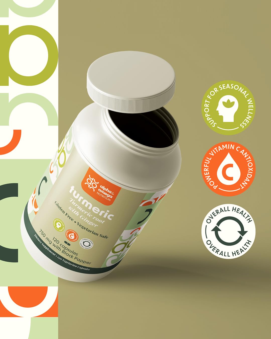 Alpha & Omega Nutrition Turmeric 1500mg with Ginger and Black Pepper Joint Support Capsule, 120 Count