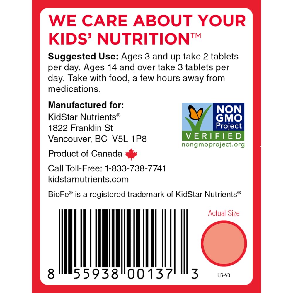 KidStar Nutrients BioFe Pure Iron Tablet, 120 Tablets