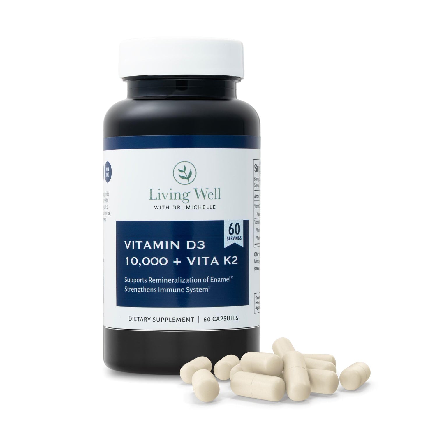 Living Well with Dr. Michelle Vitamin D3 10,000 IU with K2, 60 Capsules