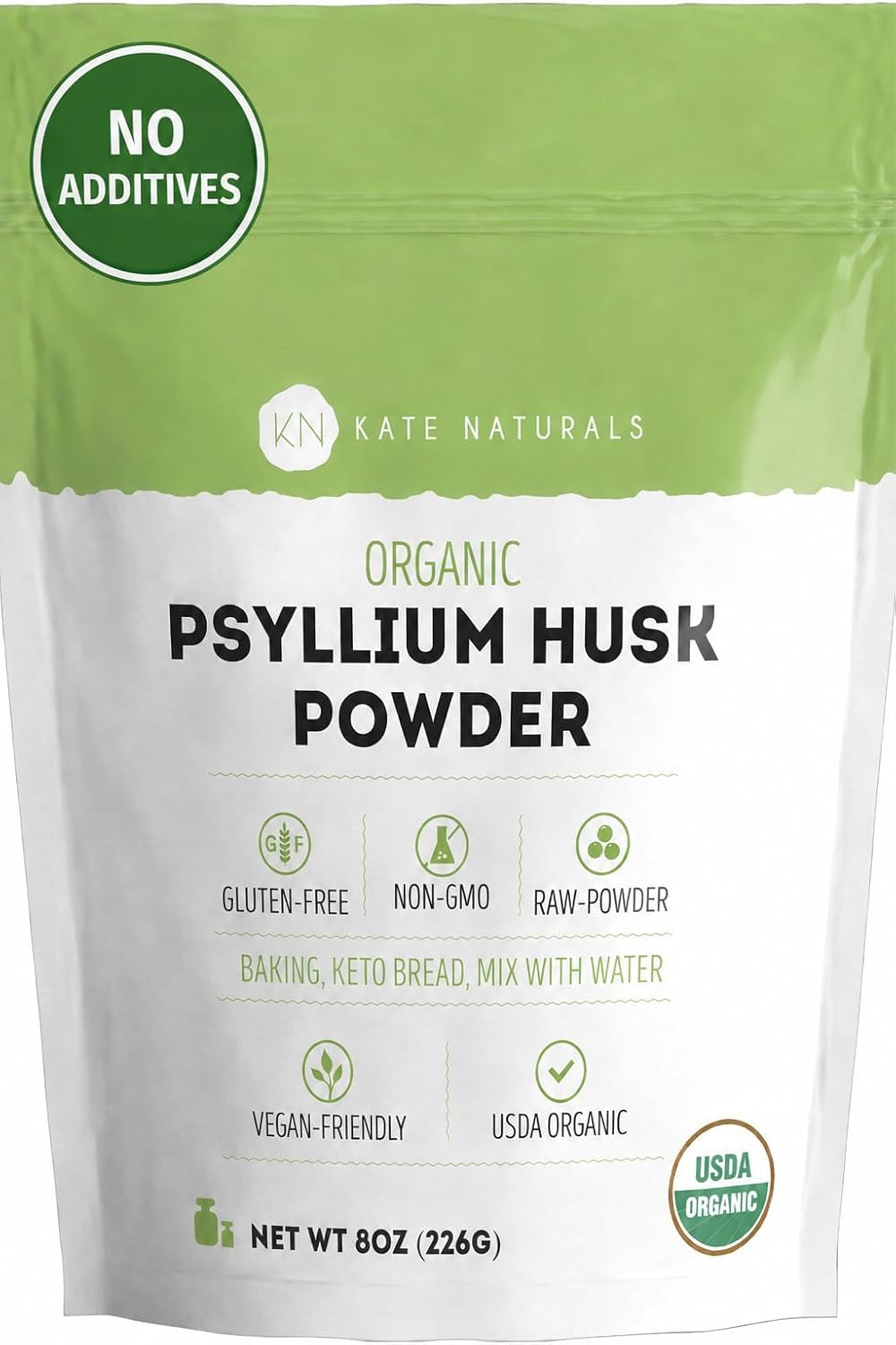 Kate Naturals Psyllium Husk Powder for Fiber and Baking Bread Powder 8 oz