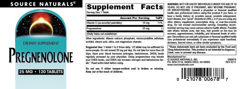 Source Naturals Pregnenolone 25 mg Tablet, 120 Tablets