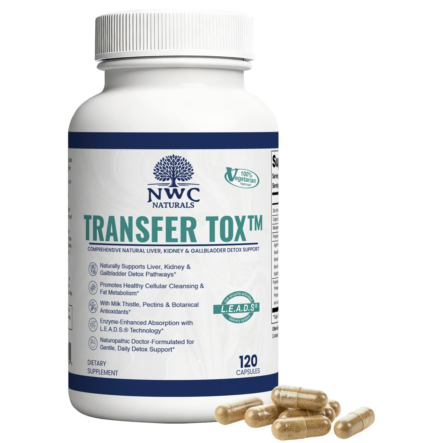 NWC Naturals Transfer-Tox Liver & Kidney Detox and Support Milk Thistle Detox Cleanse Liver Support Supplement for Vital Health & Kidney Function for Men & Women Vegetarian Approved 90 Capsules