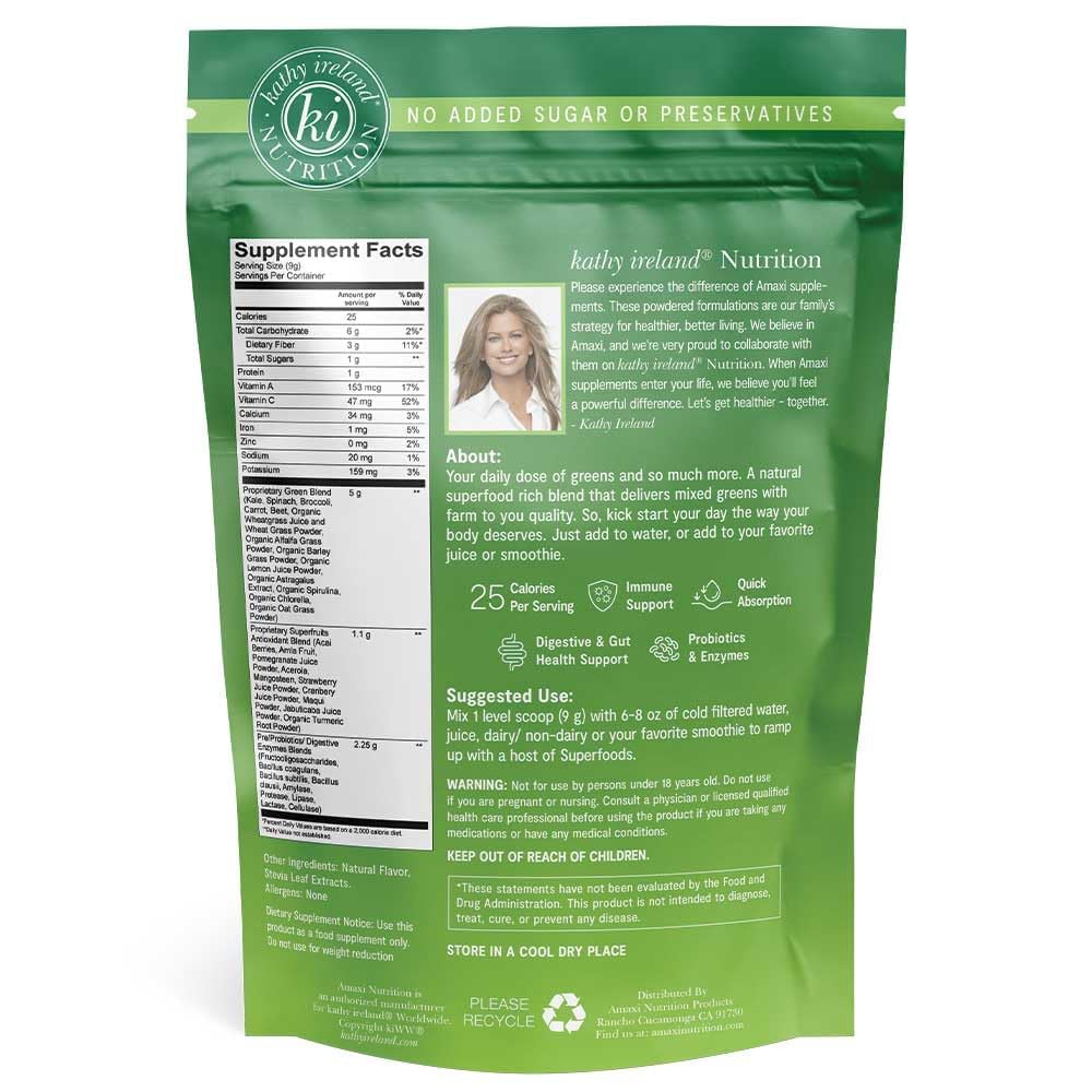 Kathy Ireland Nutrition Plant Based Super Greens Powder Mix Watermelon, 9.5 oz