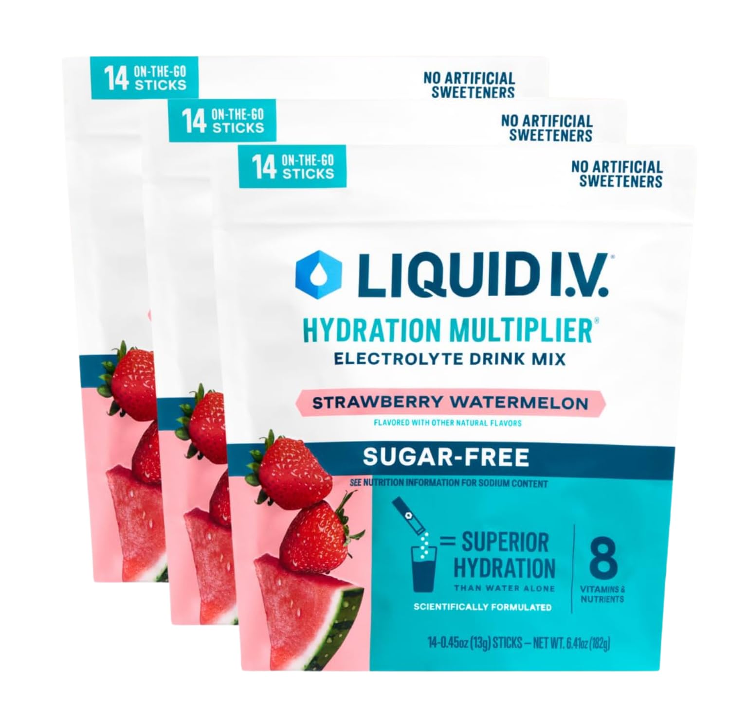 Liquid I.V. Sugar Free Electrolytes Strawberry Watermelon, Powder, 19.23 oz (Pack of 3)