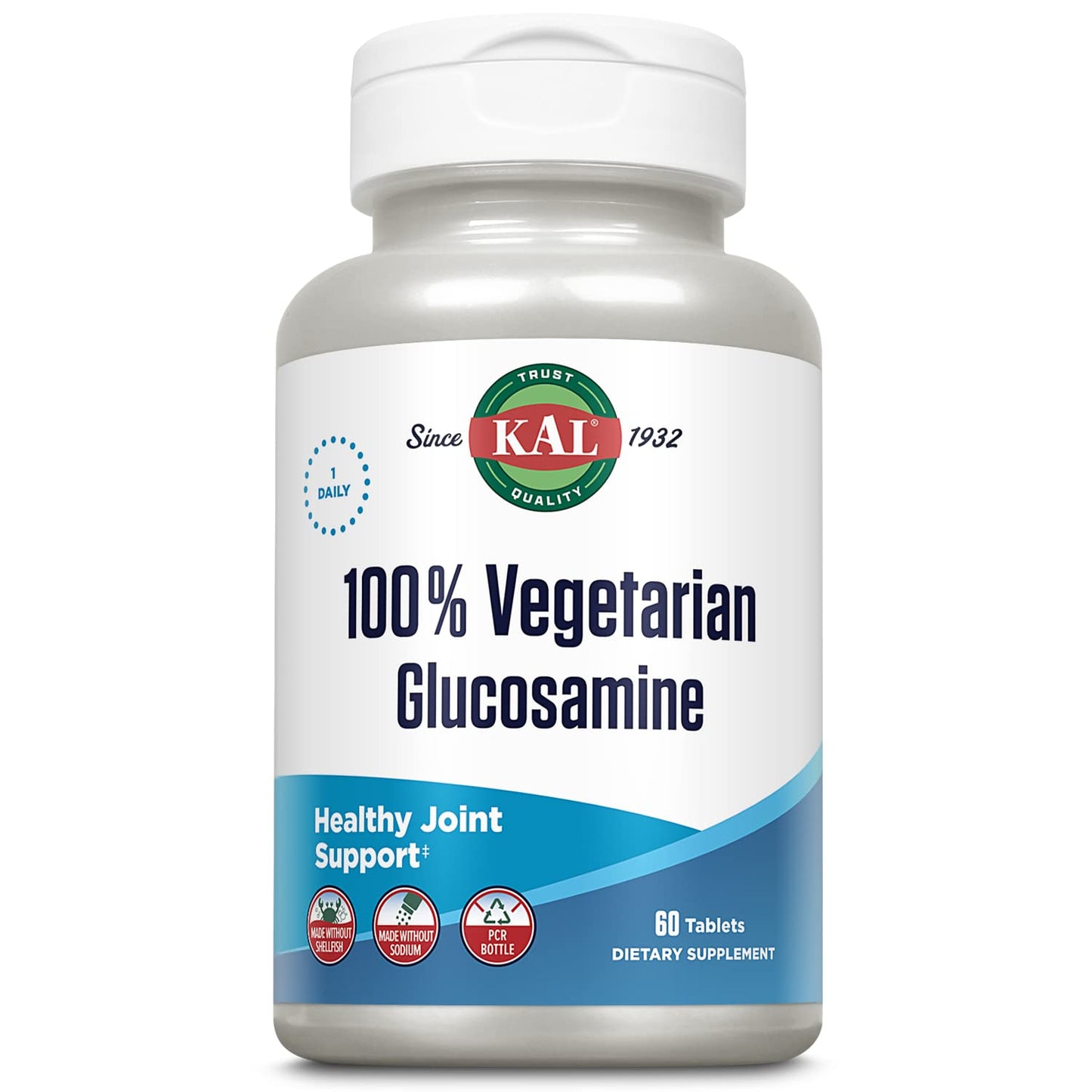 KAL 100% Vegetarian Glucosamine 1000 mg, Vegan Glucosamine HCl Joint Health Tablets, 60 Tablets
