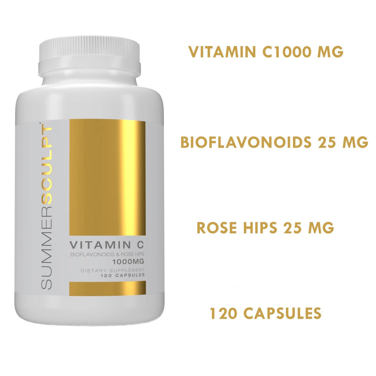 SummerSculpt Vitamin C 1000 mg Immune Support Capsules, Non-GMO, 120 Capsules