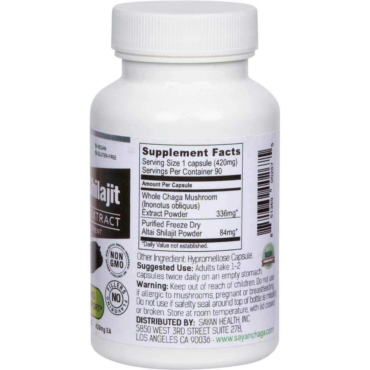 Sayan Siberian Chaga Mushroom Extract with Shilajit Capsules 90 Count