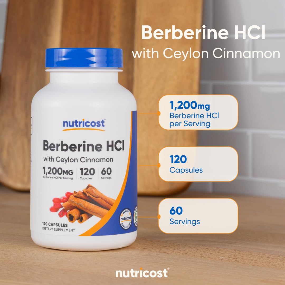 Nutricost Berberine HCl with Ceylon Cinnamon Capsules 120 Capsules