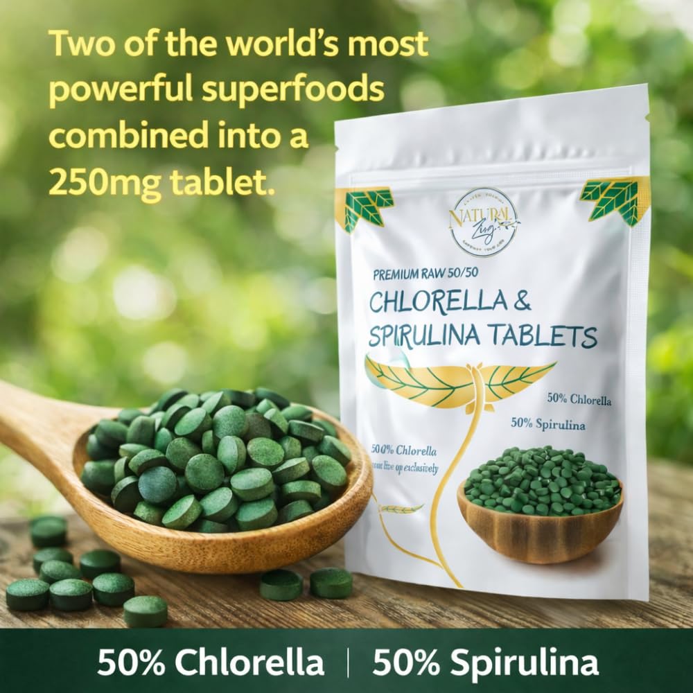 NaturalZing 100% Pure Chlorella/Spirulina Tablets, 1000 Tablets