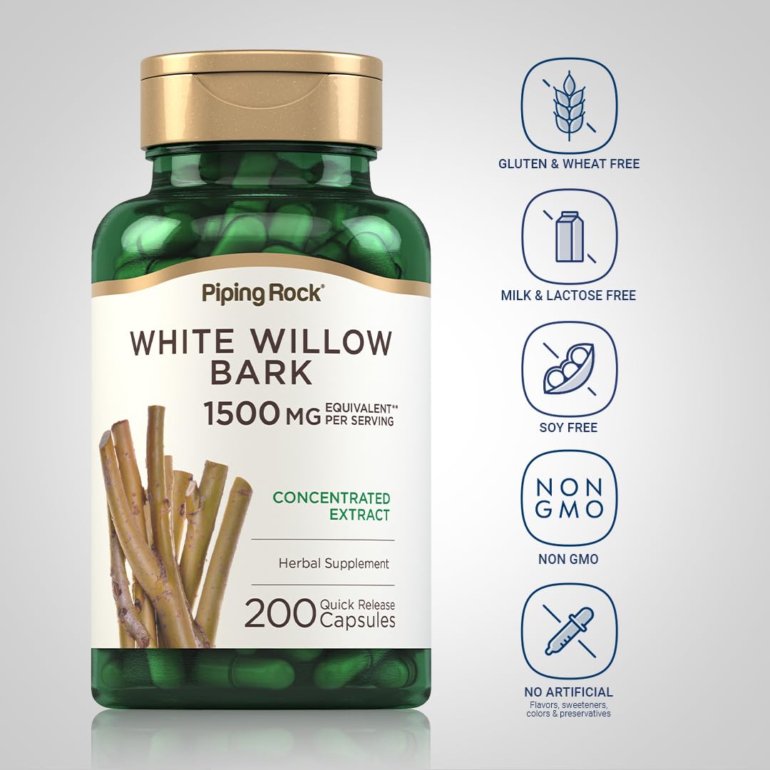 Piping Rock White Willow Bark Capsules, 200 Count