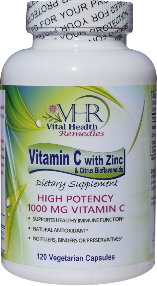 Vital Health Remedies Vitamin C 1000 mg with Zinc & Citrus Bioflavonoids, 120 Capsules