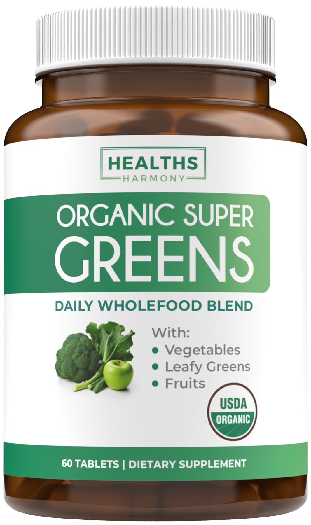 Healths Harmony USDA Organic Super Greens Supplement Tablet 60 Count