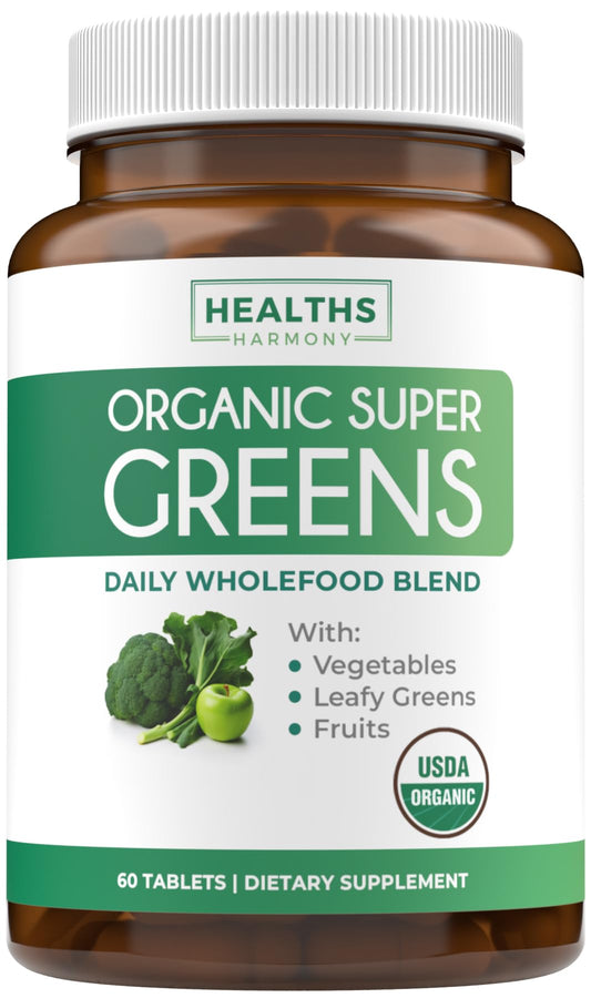 Healths Harmony USDA Organic Super Greens Supplement Tablet 60 Count