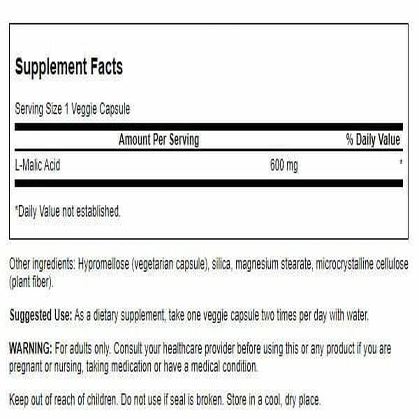 Swanson Malic Acid Capsule 600mg, 100 Capsules