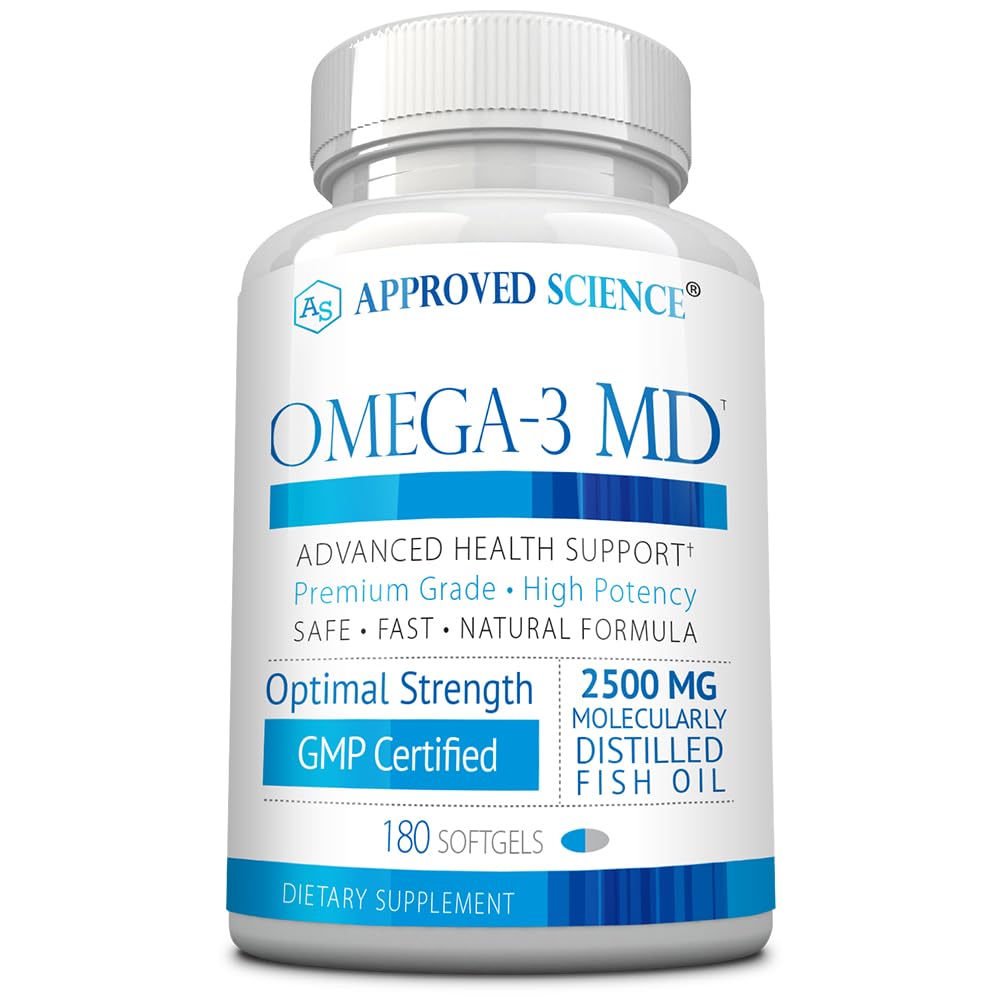 Approved Science Omega-3 MD EPA & DHA Supplement 2500mg Softgels 180 Count