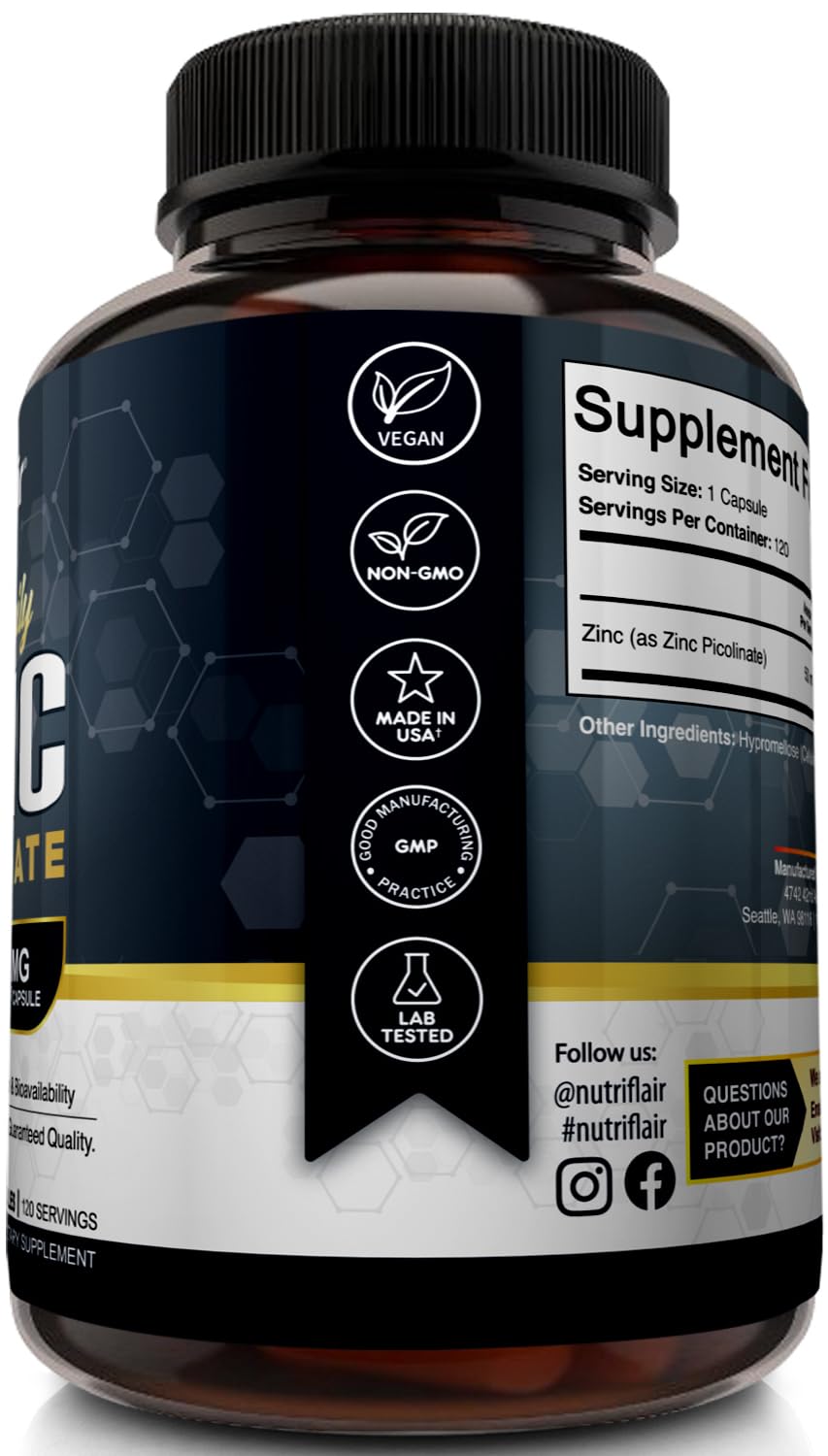 NutriFlair Zinc Picolinate 50mg Capsules, 120 Count