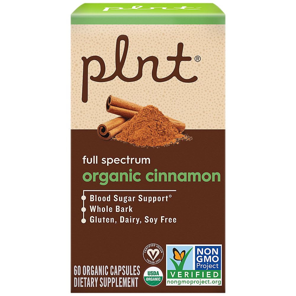 plnt Organic Cinnamon Full Spectrum Blood Sugar Support Capsules, 60 Capsules