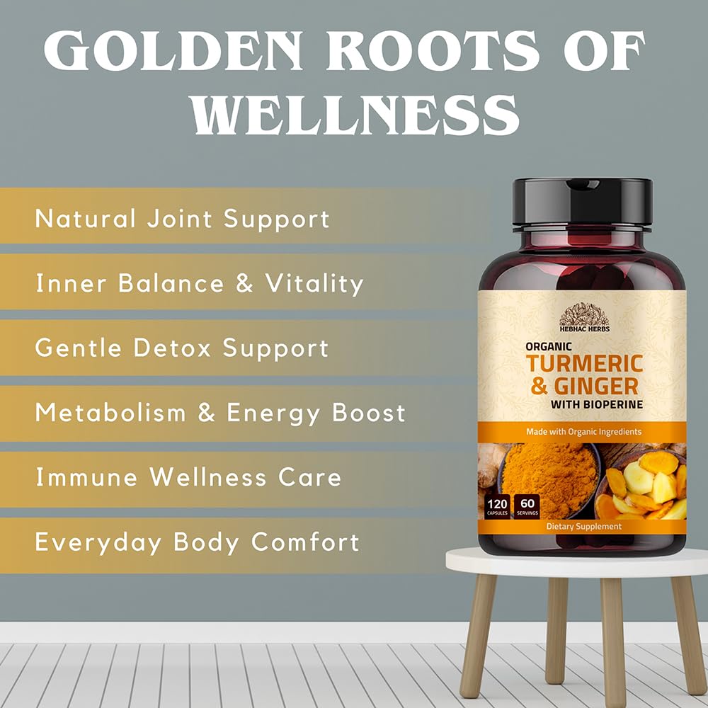 Hebhac Herbs Turmeric Ginger with Black Pepper & Ginger 1000 mg Capsules 120 Count