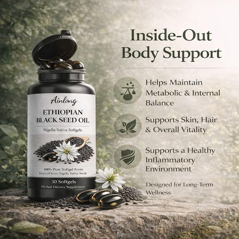 Ainlong Ethiopian Black Seed Oil Softgels, 30-count