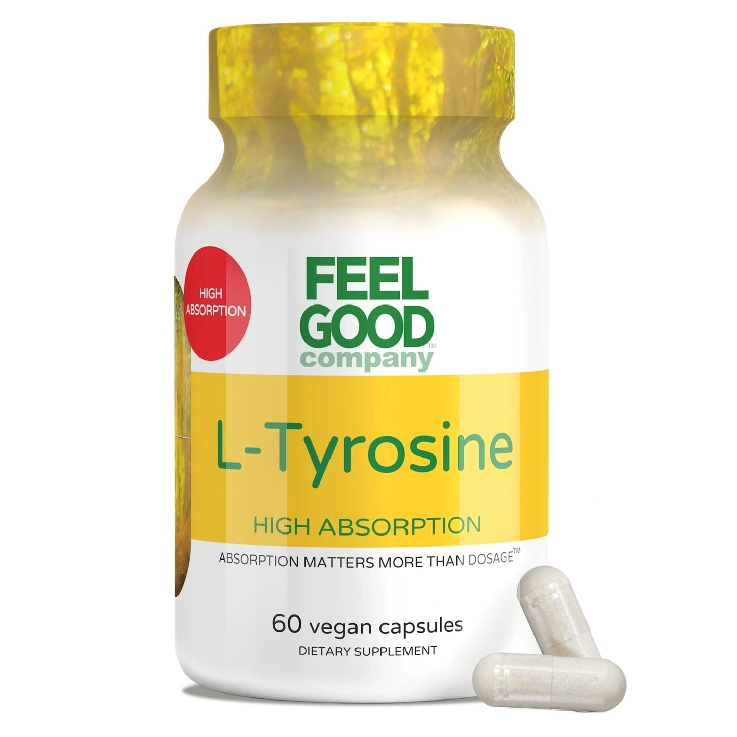 FeelGood Superfoods L-Tyrosine with Vitamin B6 (P-5-P) 1000 mg Capsule, 60 Count