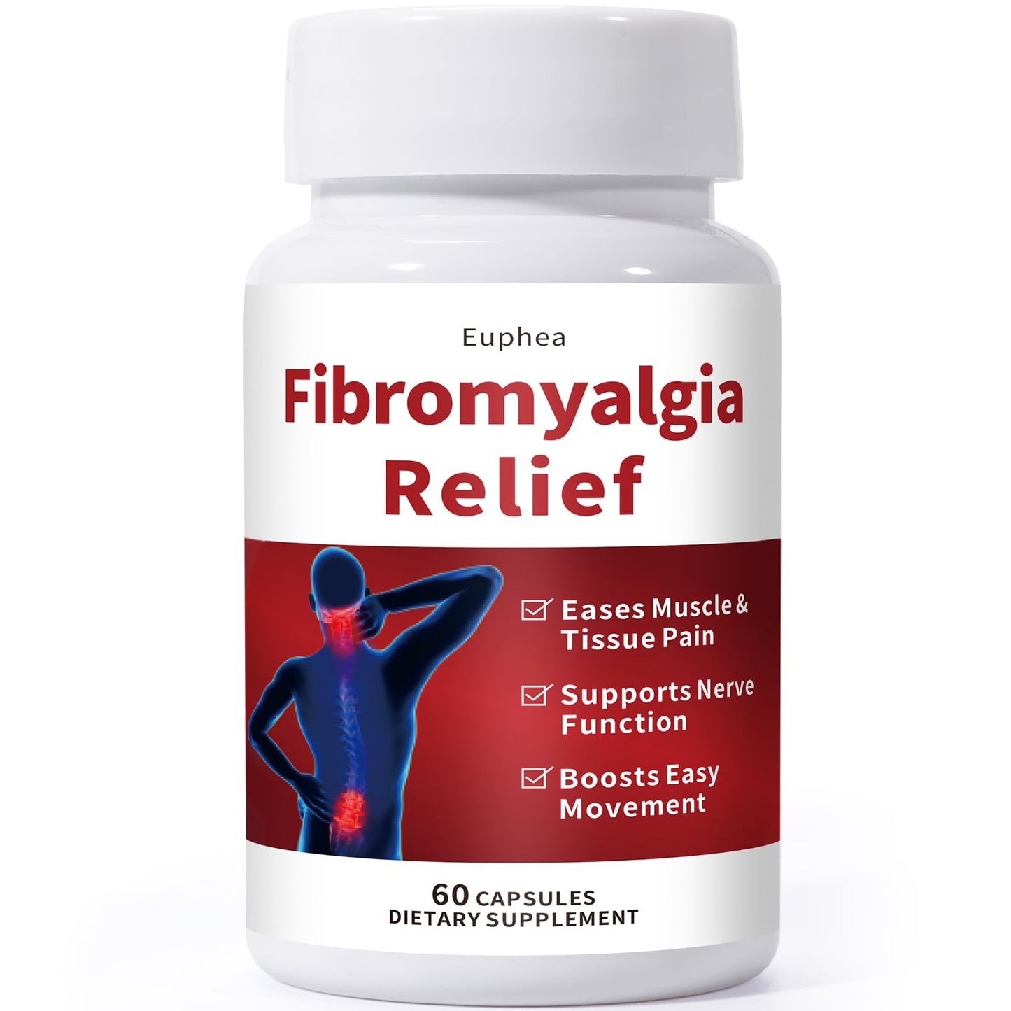 Euphea Fibromyalgia Relief Supplement with B Vitamins and Nitric Oxide Support, 60 Capsules
