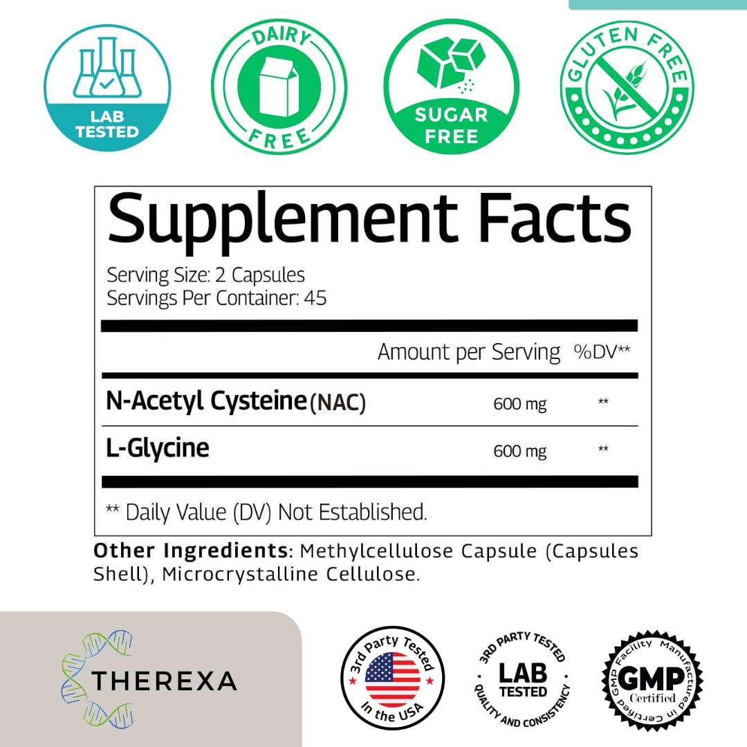 THEREXA GLYNAC Glycine & NAC Supplement Capsules, 90 Count