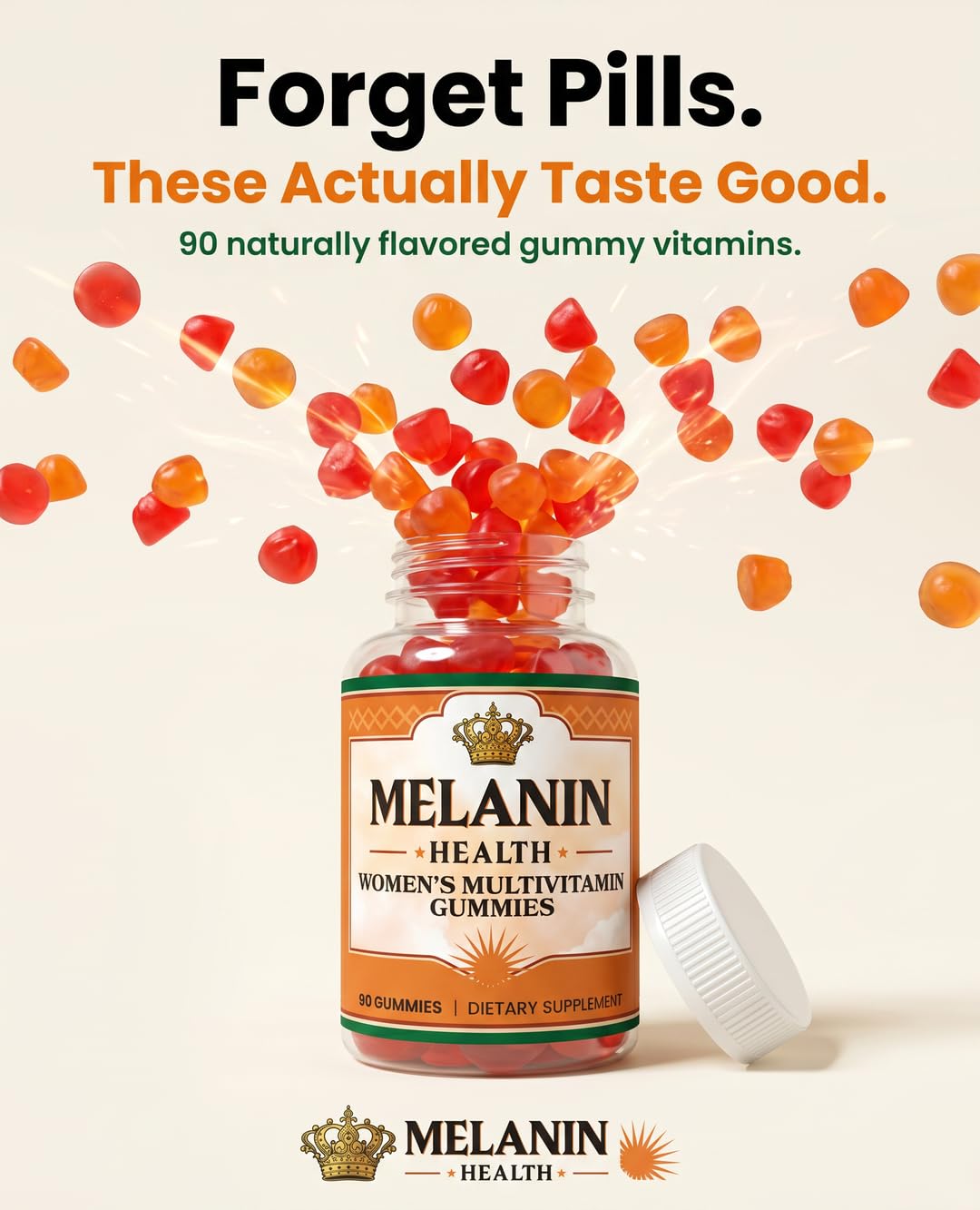 Melanin Health Women's Multivitamin Gummies – Immune Support, Energy & Hair Skin Nails – Vitamins A, C, D, E, B6, B12, Biotin, Zinc – Berry Flavor, Non-GMO, Gluten Free, Vegan – 90 Gummies